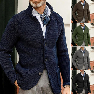 Malhas Masculinas Corte 3D Pele-Toque Masculino Outono Inverno Cor Sólida Botões Carcela De Malha Outerwear