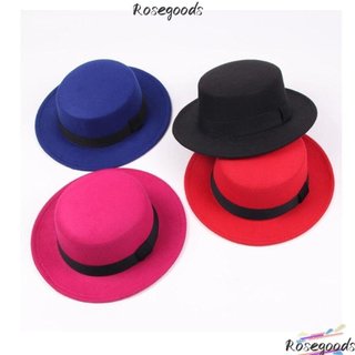 Chapéu Fedora Feminino ROSEGOODS, elegante chapéu de feltro liso, chapéu de jazz masculino, chapéu de aba reta.
