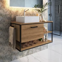 Gabinete Suspenso para Banheiro 80cm P1007 sem Cuba Marrom/Preto/Mel Preto/Mel