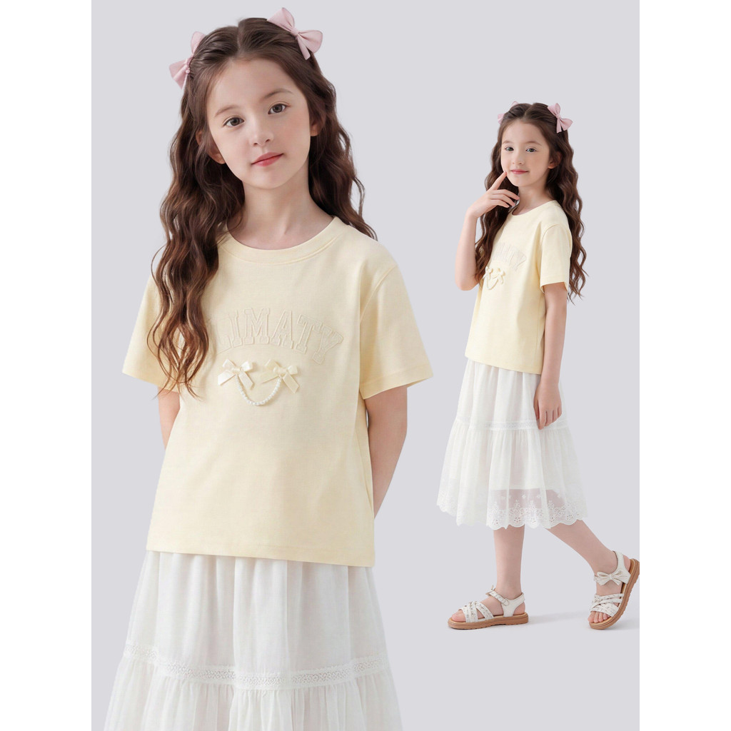 Meninas de manga curta verão estilo ocidental meninas coreano Casual camiseta verão grandes meninas crianças estilo fino
