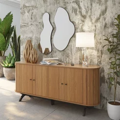 Buffet Aparador Curvo com Canto Arredondado 180cm 4 Portas 100% MDF Freijó/Preto