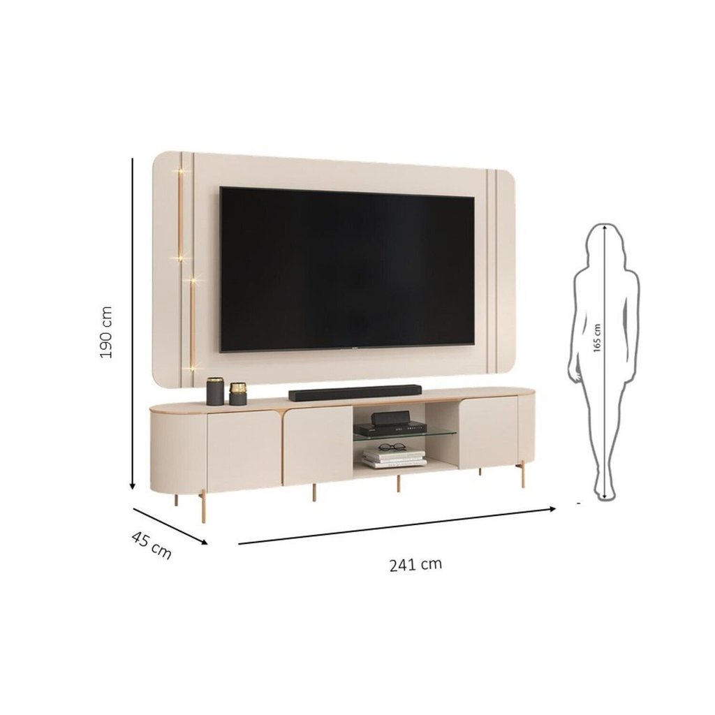 Rack com Painel para TV até 75 Polegadas 100% MDF com LED 241CMX189CM Curvo Ariana Branco · foto 2