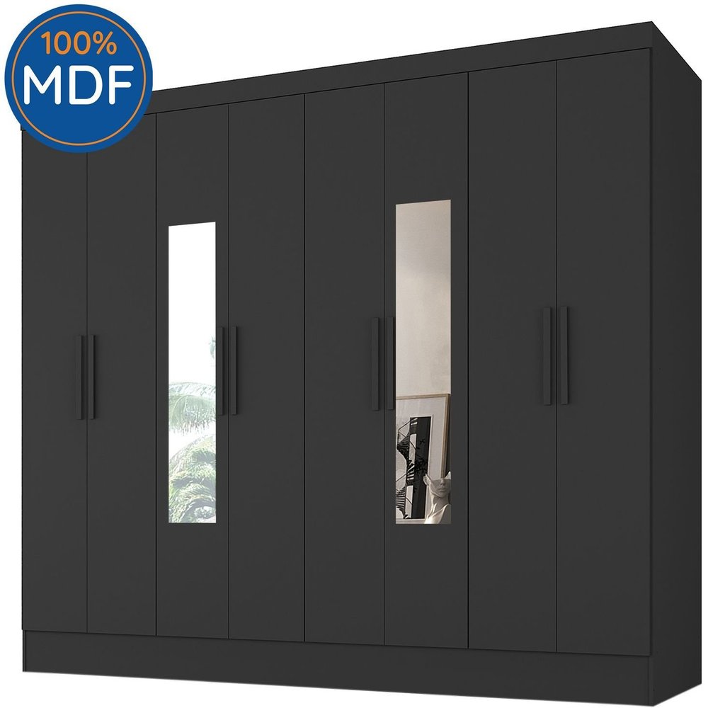 Guarda-Roupa Casal 100% MDF com Espelho 8 Portas 4 Gavetas Jatobá Yescasa Preto Preto · foto 2