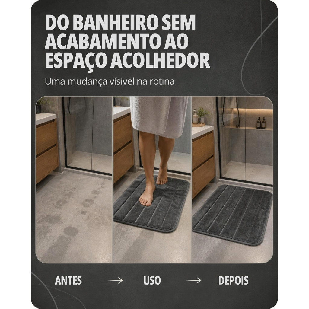 Tapete Veludo e Antiderrapante para Banheiro - Cinza — imagem 2 de 2