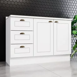 Balcão para Cozinha 3 Gavetas 2 Portas com Tampo Emily Branco/HP/Calcare Branco HP/Calcare