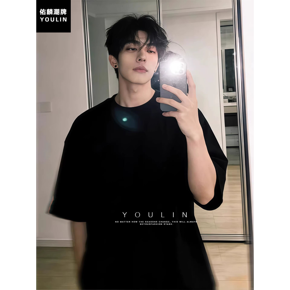Preto pesado algodão de manga curta masculino verão cleanfit estilo básico camiseta interna estilo unissex meia manga