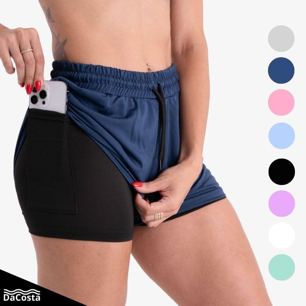Short Feminino Dryfit 2em1 Academia Bermuda Dupla Para Caminhada Treino  e Outros Exercício