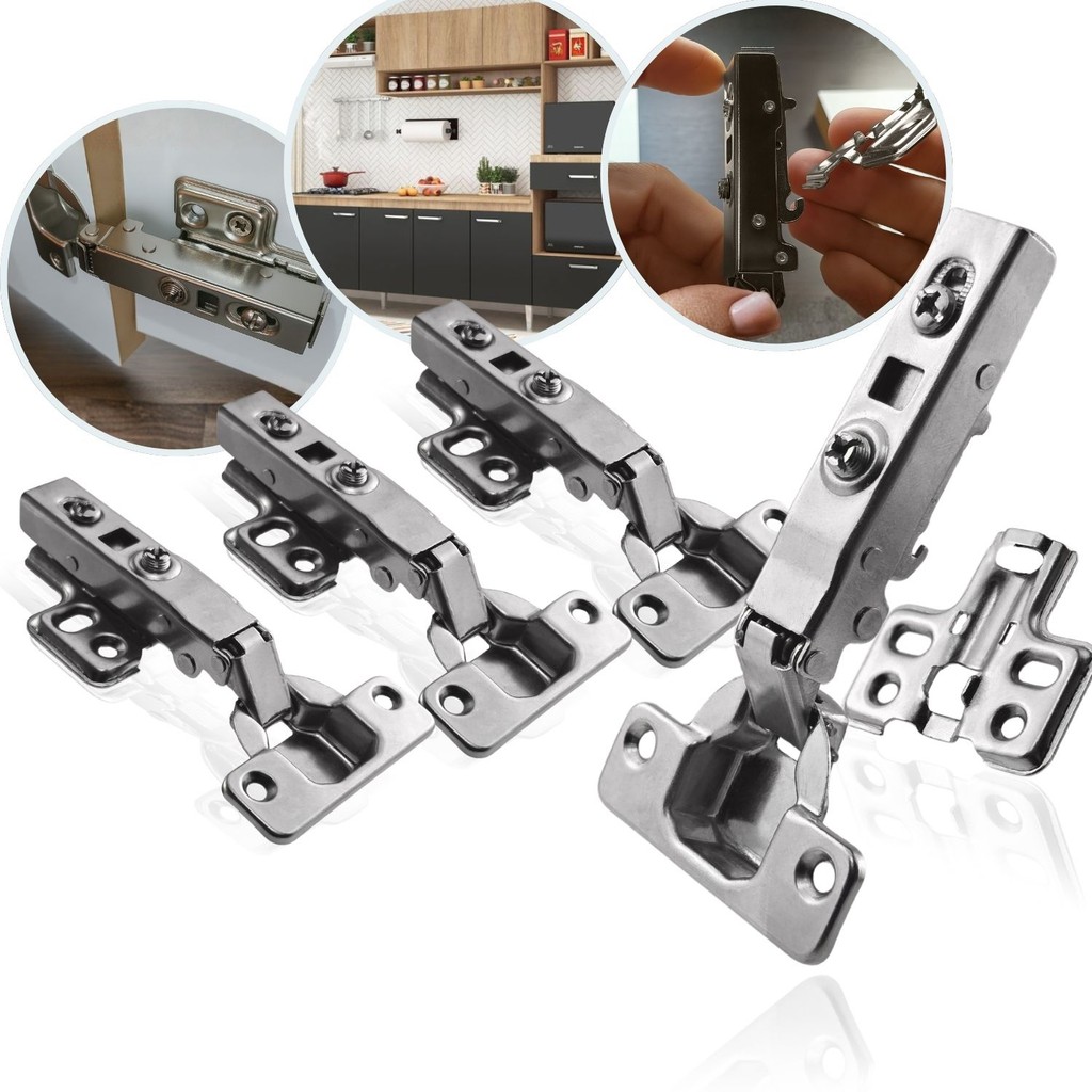 Kit 4 Dobradiça Reta 35mm Click Amortecedor Portas Móveis Armário Caneco Resistente Mola Calço Soft Close Clique Guarda