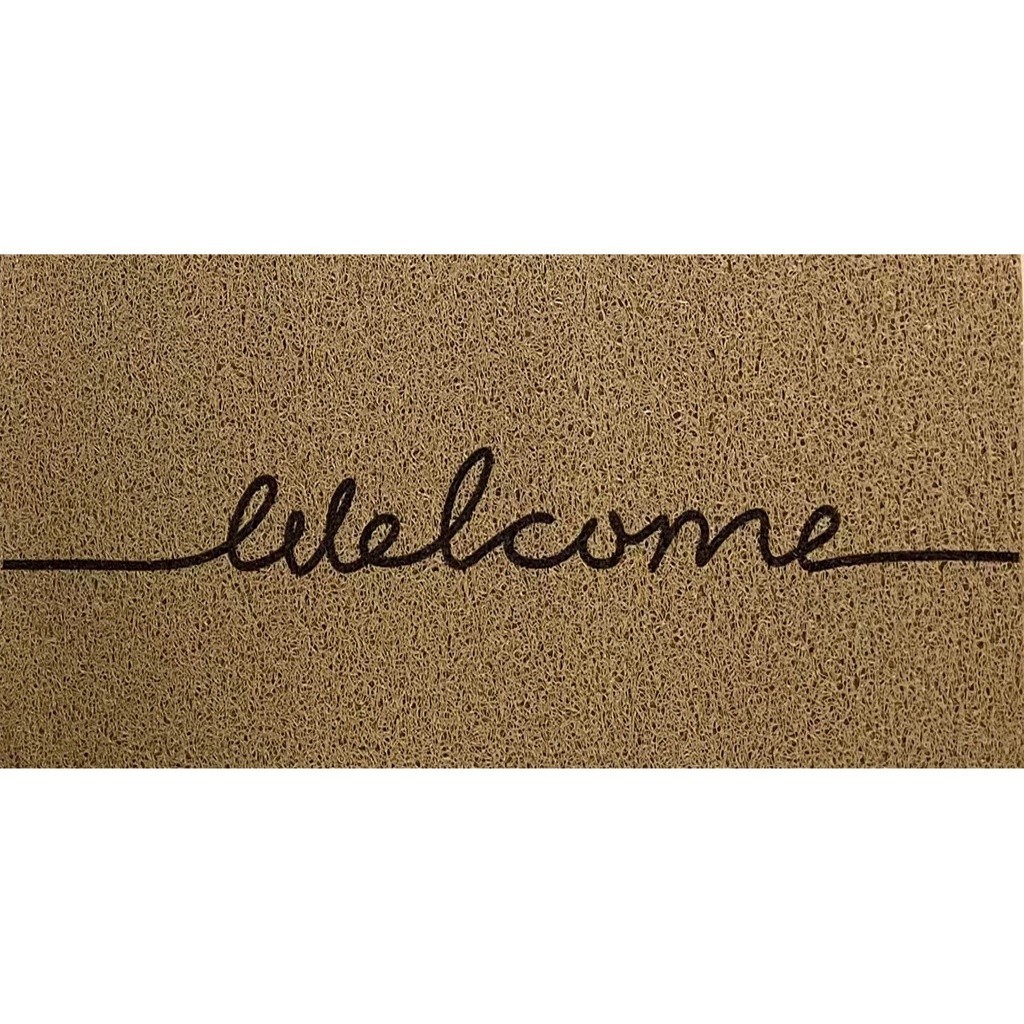 Tapete Porta Entrada Casa Capacho Vinil Welcome Bege 30x70cm