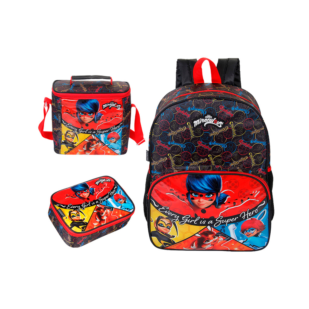 Kit Escolar  Mochila G Costa + Lancheira + Estojo Softy Miraculos Ladybug Infantil
