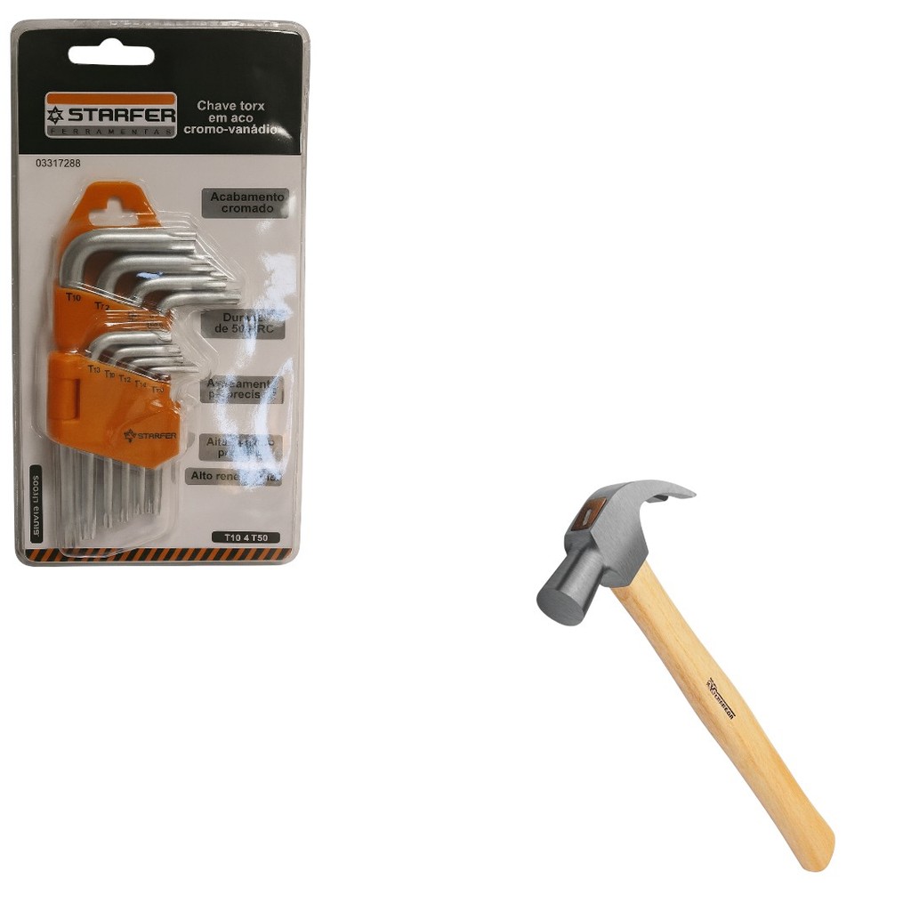 Chave Torx 9 Pçs com Martelo Sparta 20mm Ideal para Manutenção, Oficina e Ferramentas Manuais
