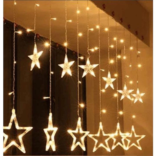 Cortina de Luzes Natalinas Estrelas 3m 110V/220V 12 Pendentes LED Quente, Branca e Colorida Decoração de Natal — imagem 1