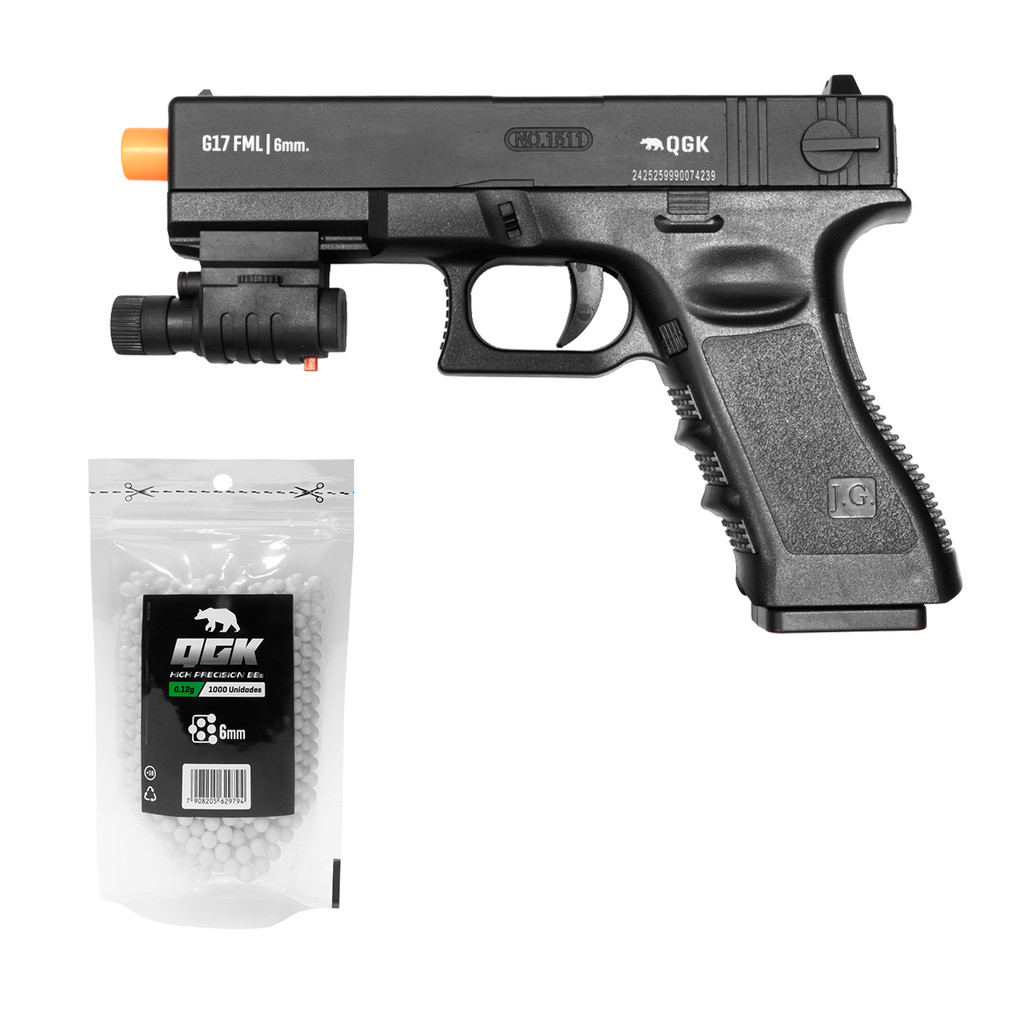 PISTOLA DE AIRSOFT SPRING QG17 SLIDE METAL 6MM QGK + 1000 BBS em Oferta na Shopee