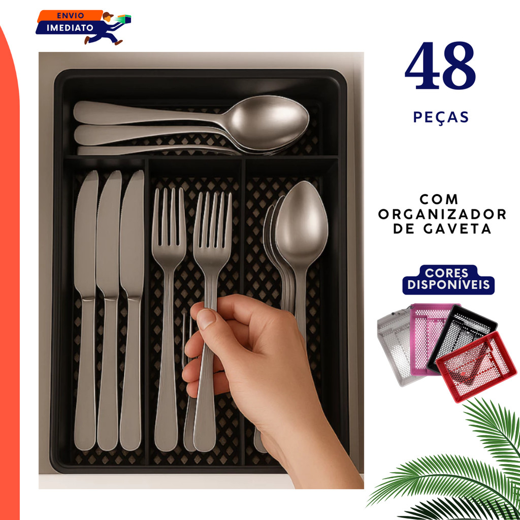 Talheres Aço Inox Premium Jogo Completo Refeições 24 36 48 Peças