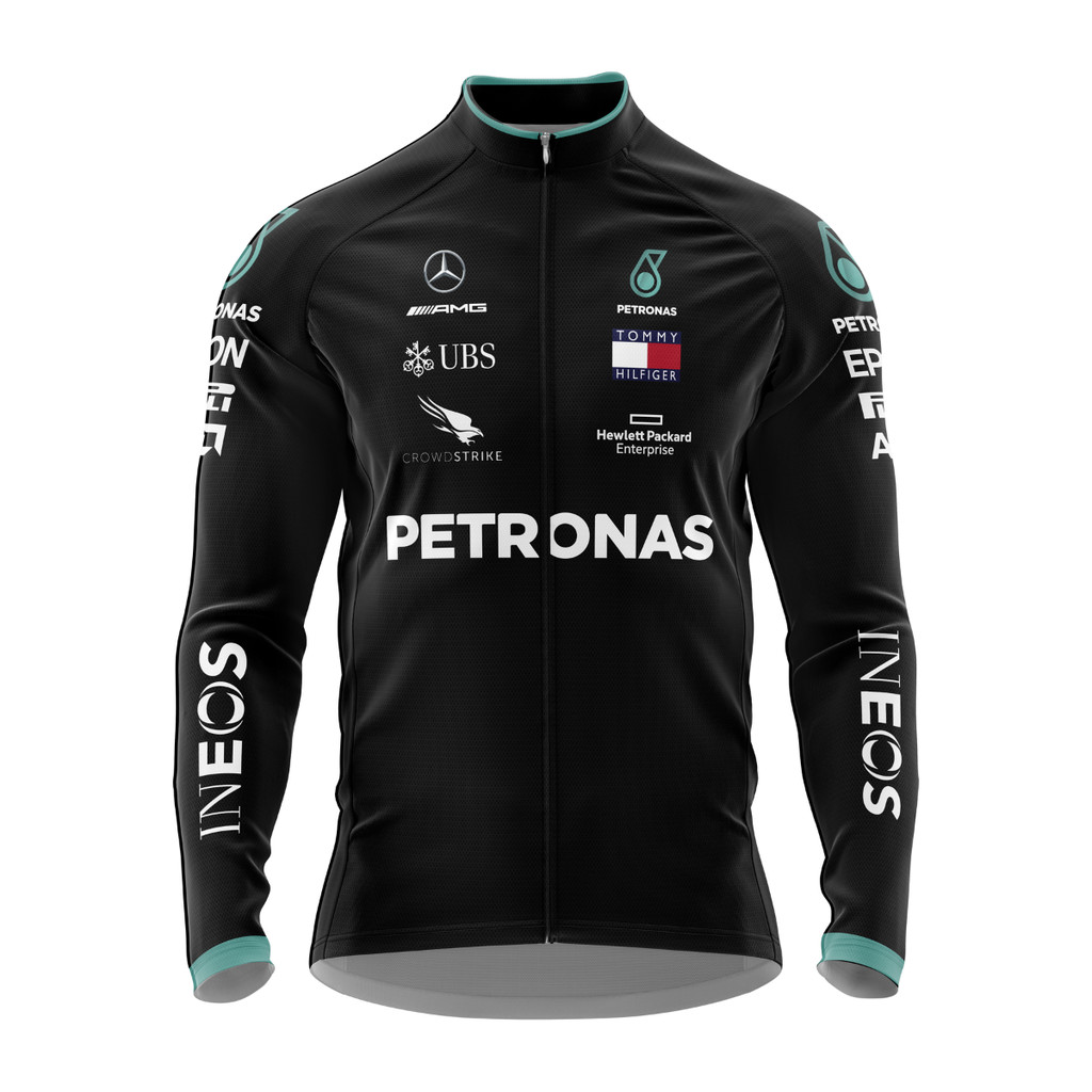 Jaqueta Ciclismo Agasalho para Pedalar Petronas Preta Com Zíper