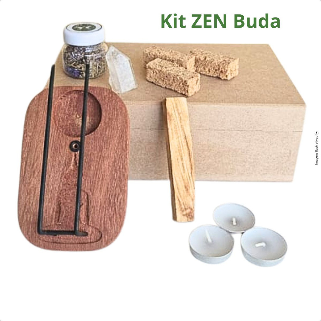Kit Presente Zen Incensário Palo Santo Incenso Espiritual Insenso Ervas Cristal Madeira Maciça Ioga