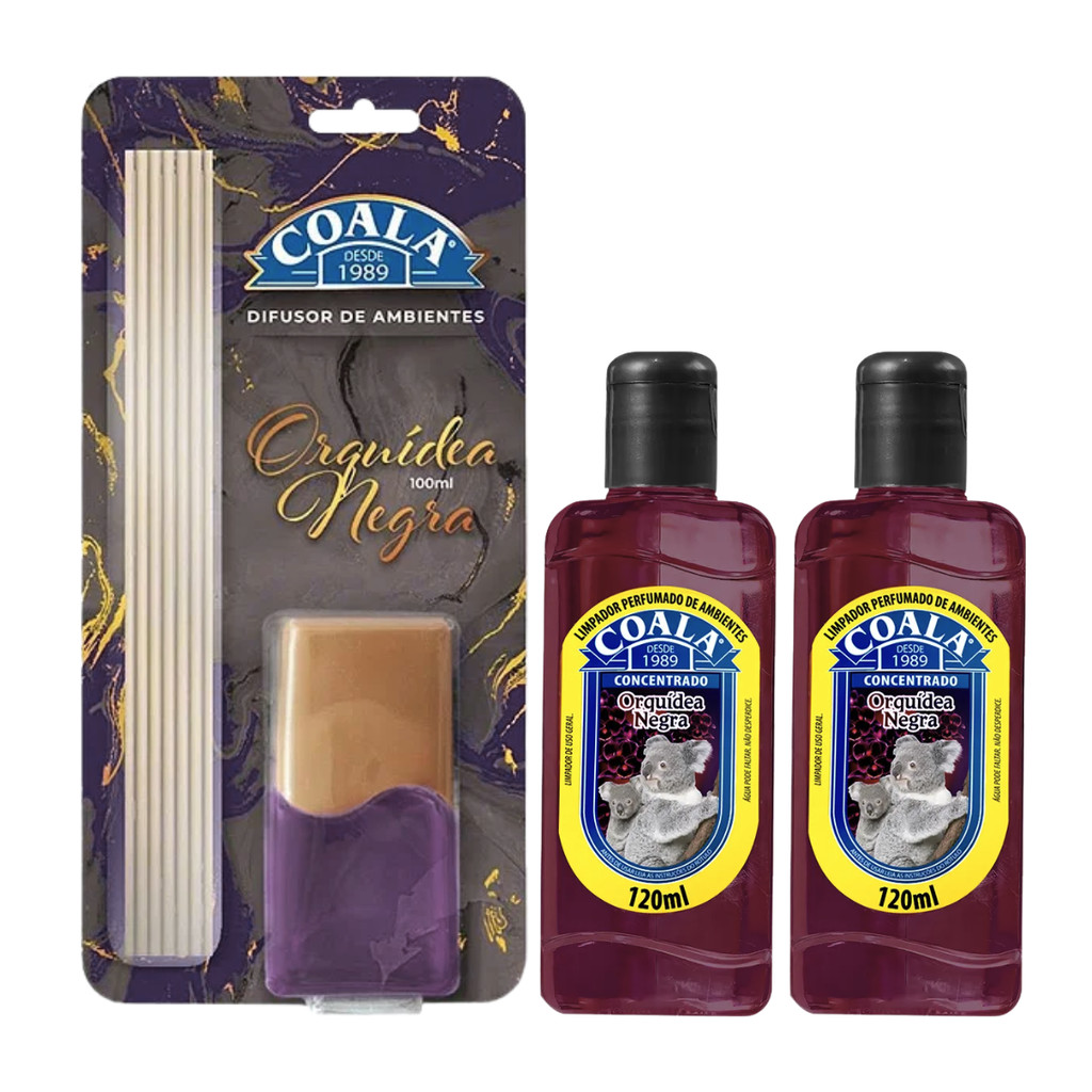 KIT 2 LIMPADOR PERFUMADO 120ML + 1 DIFUSOR DE AROMAS 100ML COALA ORQUÍDEA NEGRA em Oferta na Shopee