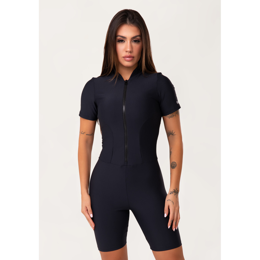 MACAQUINHO BERMUDA FITNESS FEMININO COM MANGA E ZÍPER AURA DLK em Oferta na Shopee