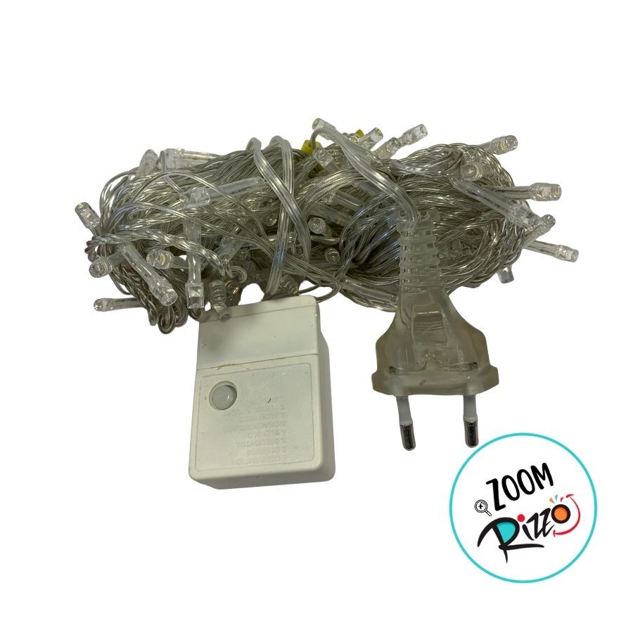 Detalhes do Cordão de LED Pisca Pisca Luz Branca Fria com Fio Transparente 100 Leds de 8 Funções - 10m - 1 unidade - Rizzo