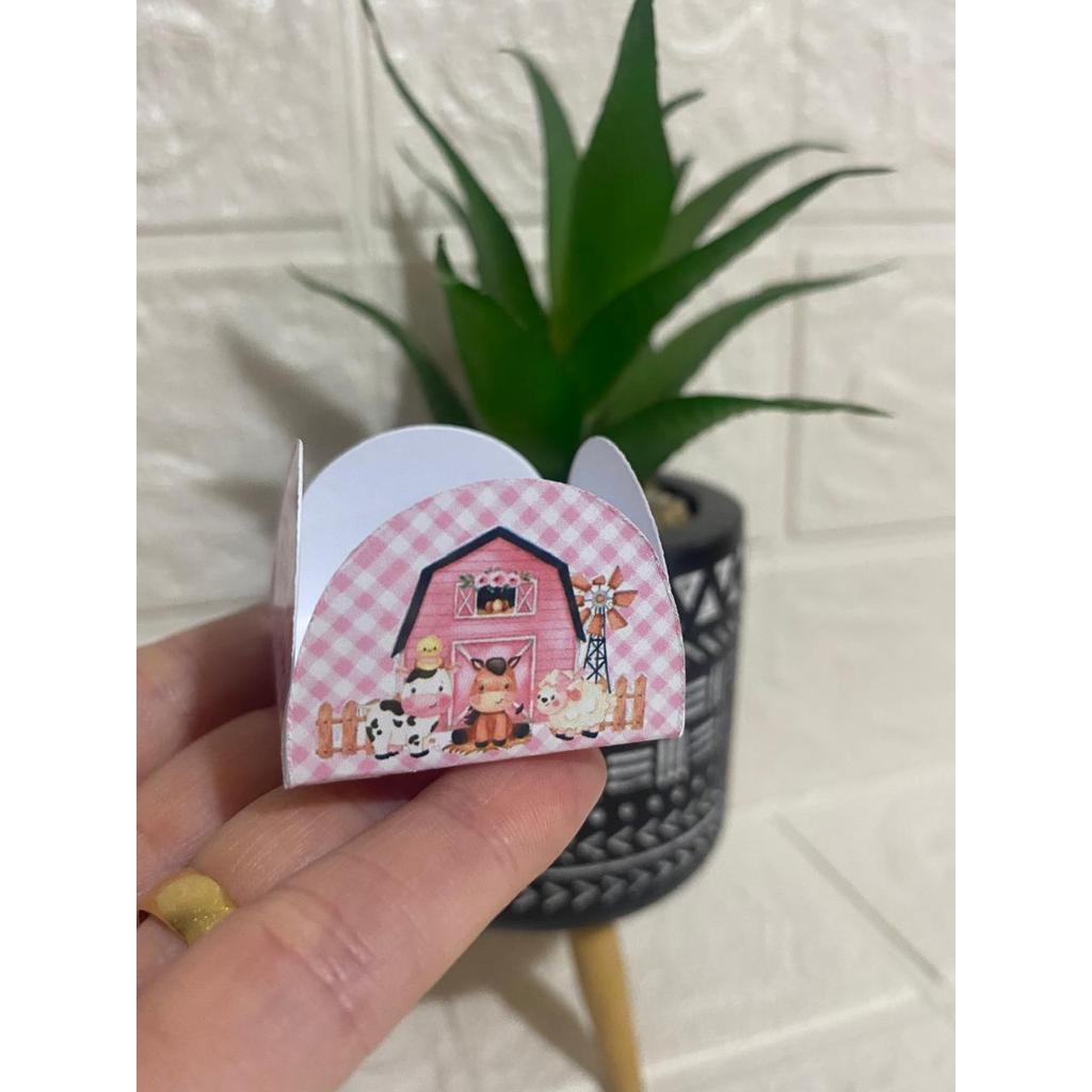 Forminha de doce brigadeiro Personalizada 40 a 120 Fazendinha Menina - 4 pétalas - Festa de aniversário - Lembrancinha