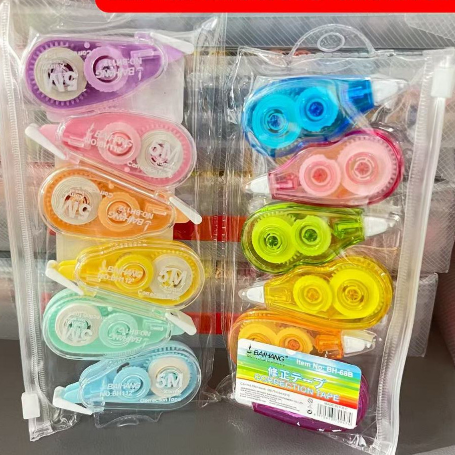 Kit Corretivo Transparente Colorido 6 Unidades – Papelaria Criativa Material Escolar