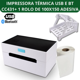 IMPRESSORA CC-431 USB E BLUETOOTH + 1 ROLO DE 100X150 ETIQUETA DE ENVIO em Oferta na Shopee