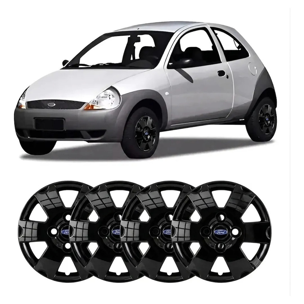 Jogo De Calotas Ford Ka Aro 13 1997 Até 2006 Black Piano Com Logo