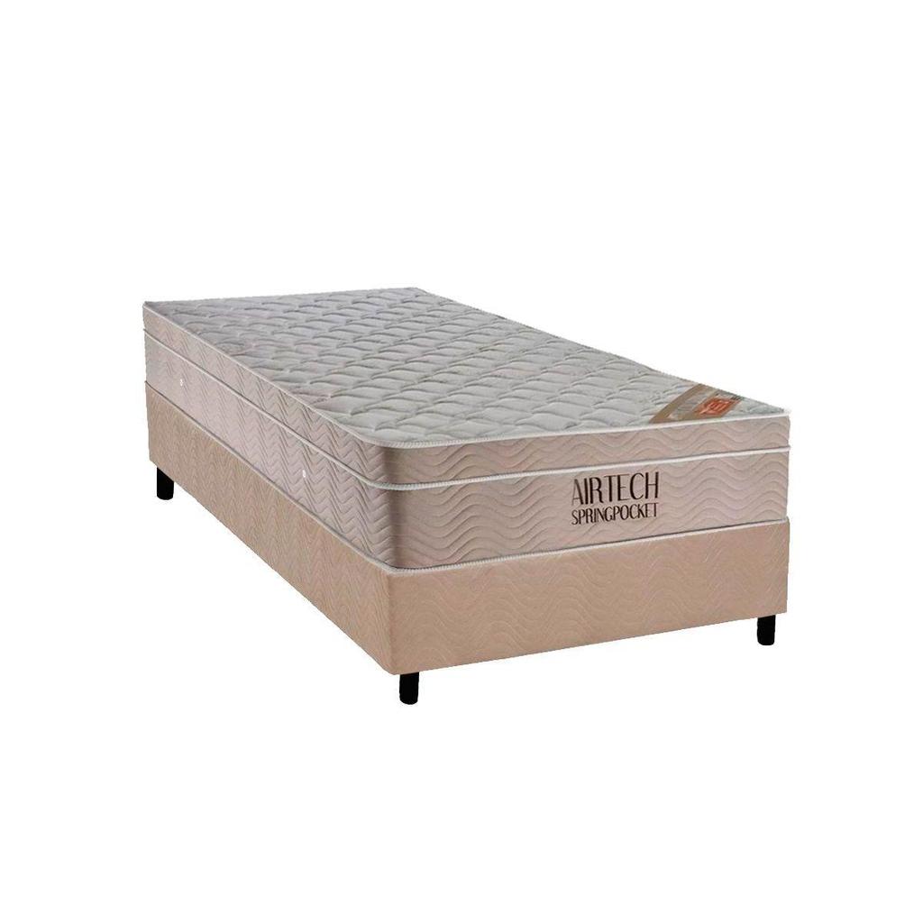 Conjunto Box Solteiro: Colchão Molas Ortobom SuperPocket Fort Airtech Spring + Base CRC Suede Clean(88x188)
