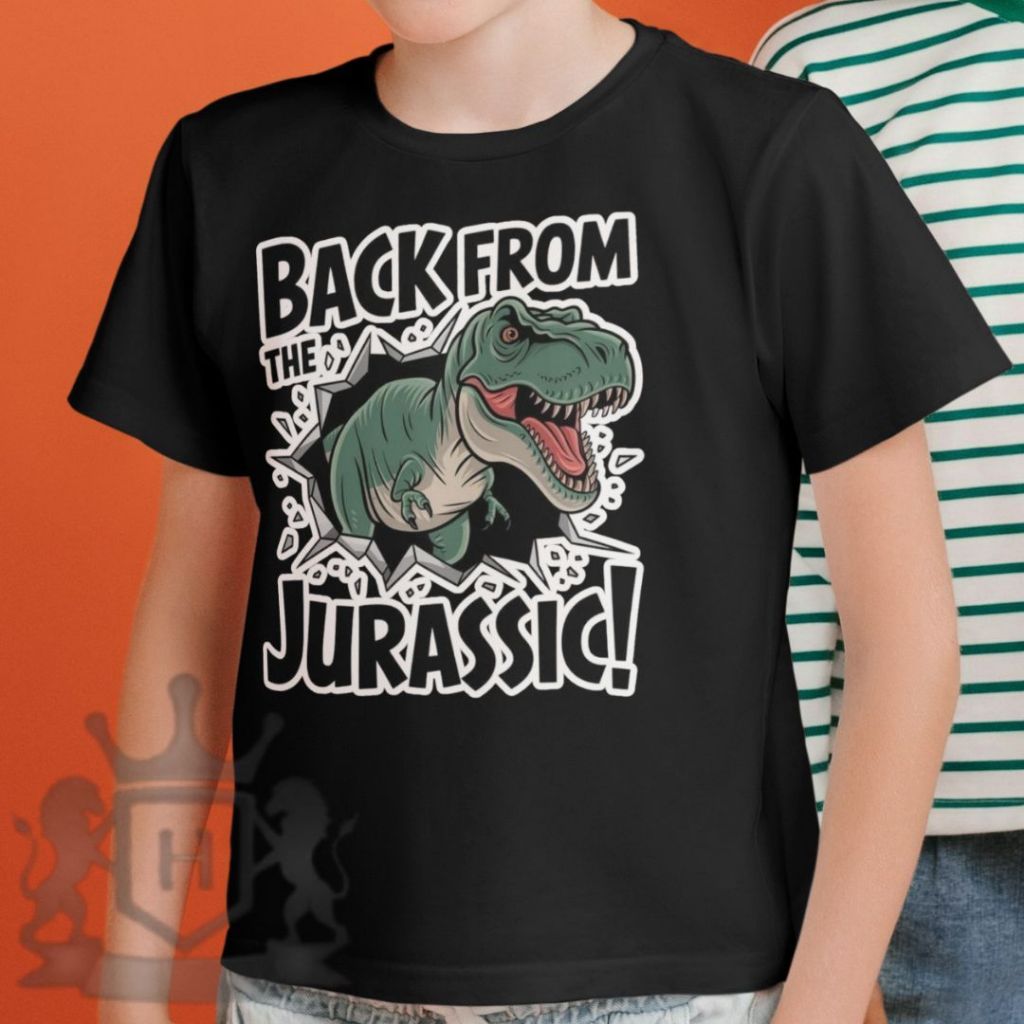 Camiseta Infantil Juvenil Personalizada Dinossauro T-REX "Bake From Jurassic!" para Menino e Menina