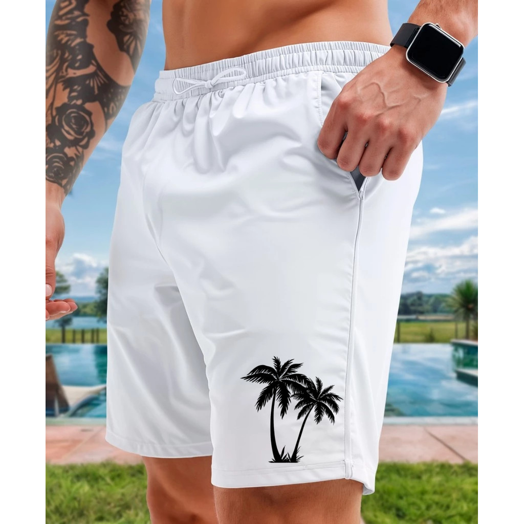 Short Moda Praia Masculino Bermuda Verão Tec Tell Coqueiros Academia Treino Corrida Musculacao Fit