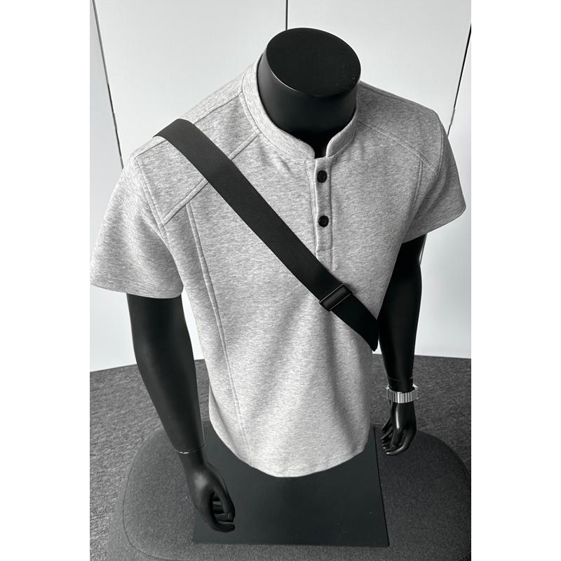American Street Wear Henry Collar Camiseta de manga curta masculina verão camisa Polo solta jovem Top meia manga