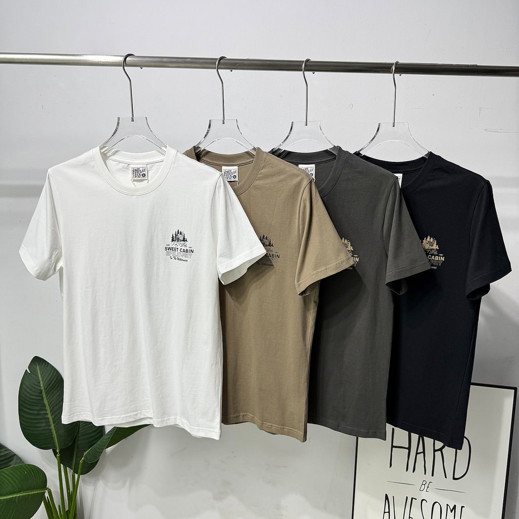 Pedido HK!Confortável respirável! Camiseta masculina de comércio exterior verão retrô estampada lavada Casual esportiva 