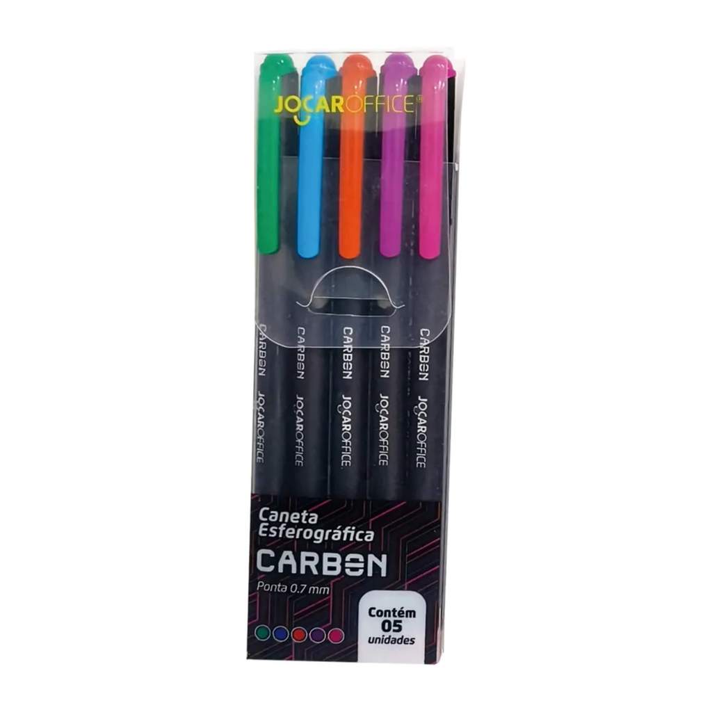 Caneta Esferográfica Carbon 0.7 Colorida - Estojo c/ 5 unidades Jocar Office Leonora - 97955