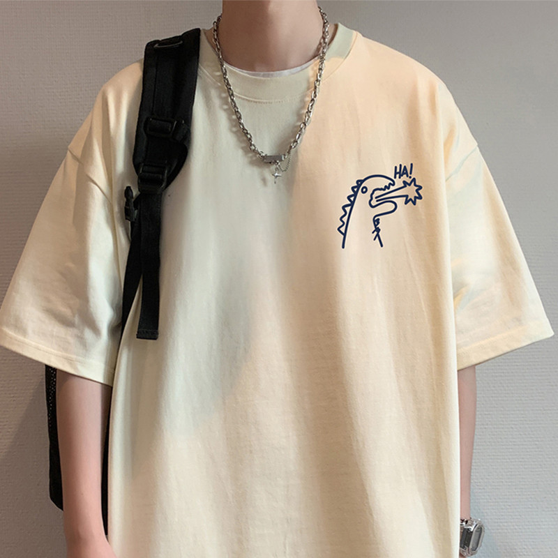 Pequeno dinossauro camiseta de manga curta masculina verão 2026 novo estilo Hong Kong estilo masculino oversize Street W