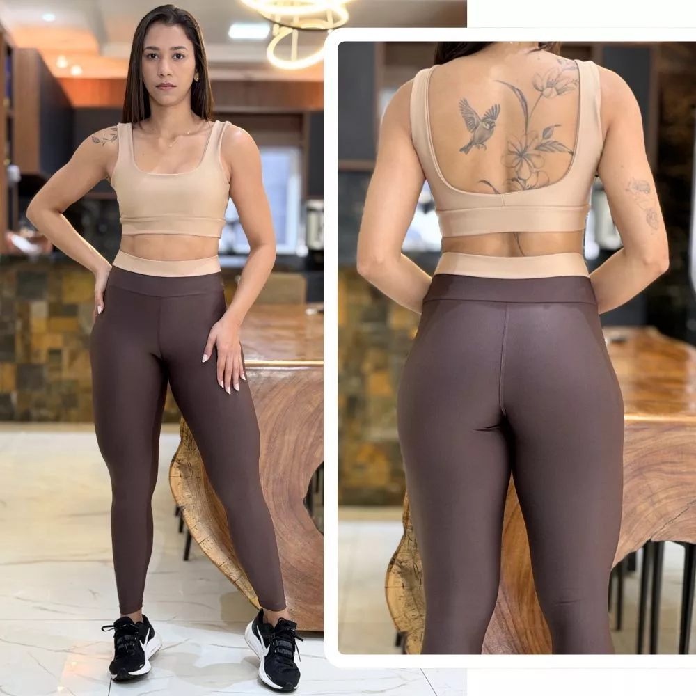 Conjunto de Academia Feminino BICOLOR Calça Legging + Top Regatinha com Zero Transparência — imagem 1