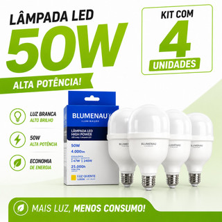 Kit 4 Lâmpadas Bivolt Alta Potencia 50w 6500K Super Bulbo Forte Luz Branca 127v/220v lâmpada led quarto lâmpada cozinha