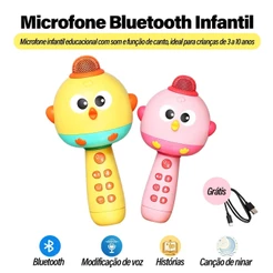 Microfone Infantil Passarinho com Luzes LED e Karaokê