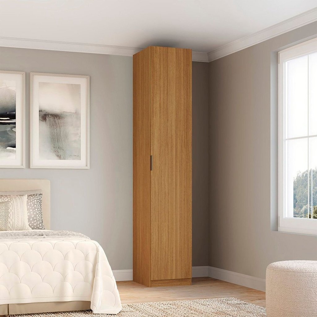 Guarda-roupa Modulado 1 Porta com Prateleiras sem Gavetas com Cabideiro 45cm 100% MDF Clean Freijó