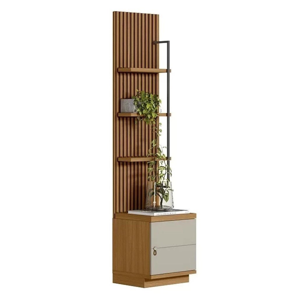 Rack com Painel MDF 44CMX198CM Módulo Lateral 1 Porta 3 Prateleiras Ouro Preto Marrom