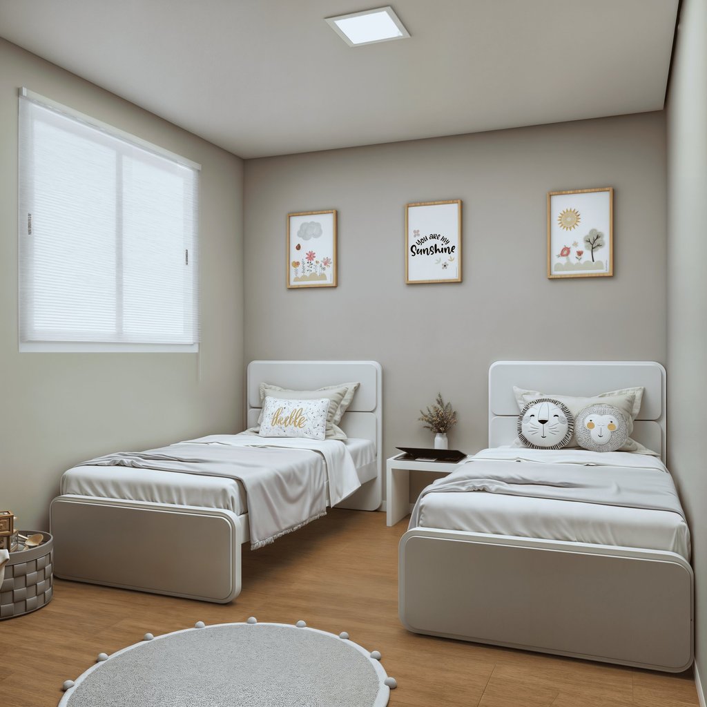 Kit 2 Camas de Solteiro Infantil com Cabeceira Estofada Corino Loop Branco Branco