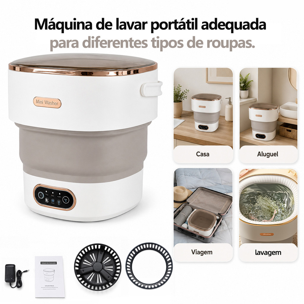 Mini Máquina de Lavar 13L Portátil Dobrável Automática Lavadora de Roupas 220V