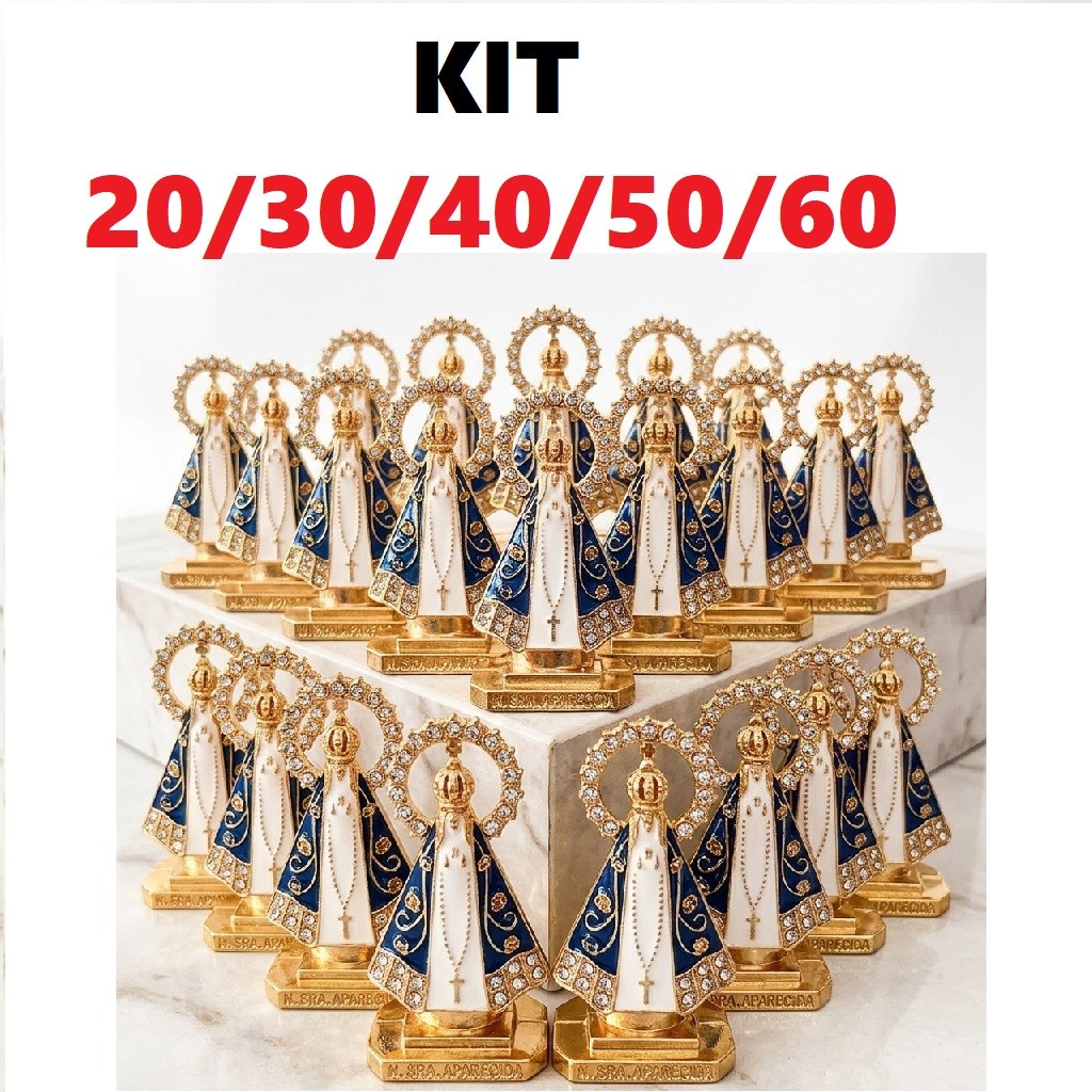 Imagem Nossa Senhora Aparecida em Carruagem de Metal 5,5cm com Base Adesiva | Kit 20, 30, 40, 50 ou 60 Peças