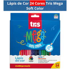 Lápis de Cor 24 Cores Tris Super Soft Macio Alta Qualidade Fácil de Apontar Cores Vibrantes