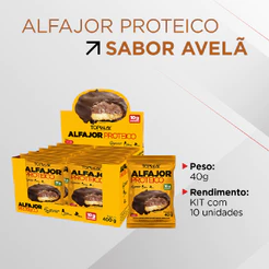 Alfajor proteíco de avelã sem adição de açúcar topway caixa com 10 un 40g