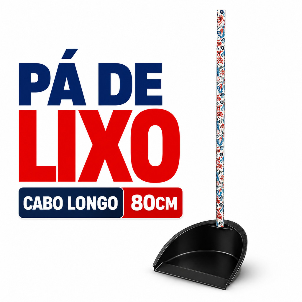Pá de Lixo Cabo Longo 80cm Plástico Resistente Ergonômica Limpeza Doméstica Comercial Escritório Multiuso