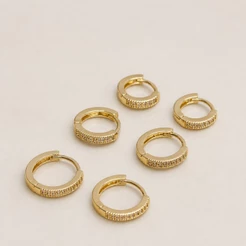 Trio Brinco Argolinha Cravejado Fina Banhado a Ouro 18k