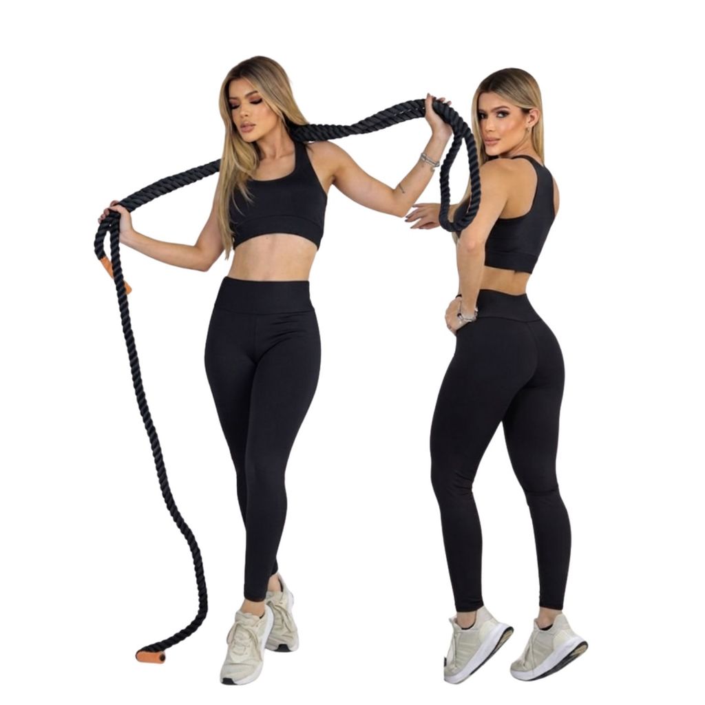 Conjunto Academia Top Fitness e Legging Cintura Alta Zero Transparência Suplex NB Original