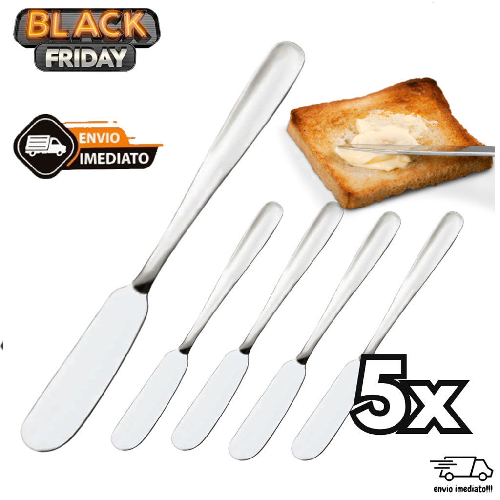Kit 5 Espátulas Manteiga de Aço INOX 15Cm Para Geleia e Patê Molhos Cozinha Requeijão Multiuso