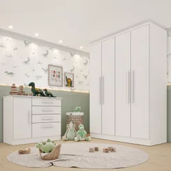 Conjunto Infantil com Guarda Roupa e Cômoda Harmonia Yescasa Branco/Neve Neve