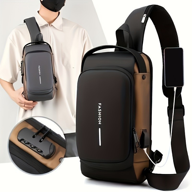 Mochila De Peito Masculina À Prova D'água Com Trava De Código Usb Alta Qualidade ychen